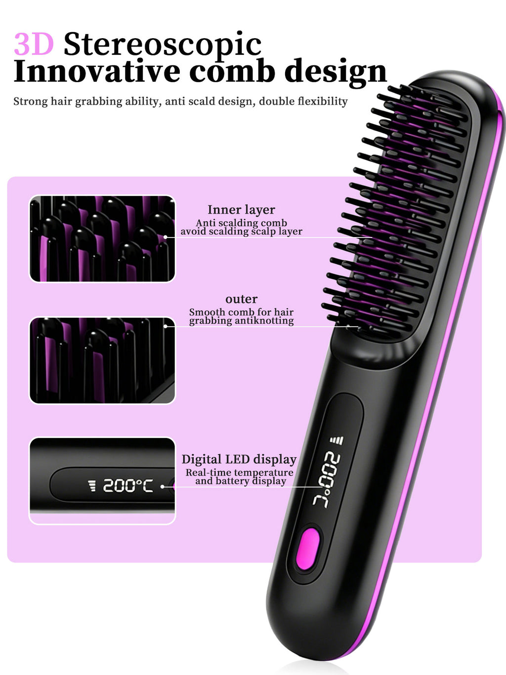 Wireless straightening brush